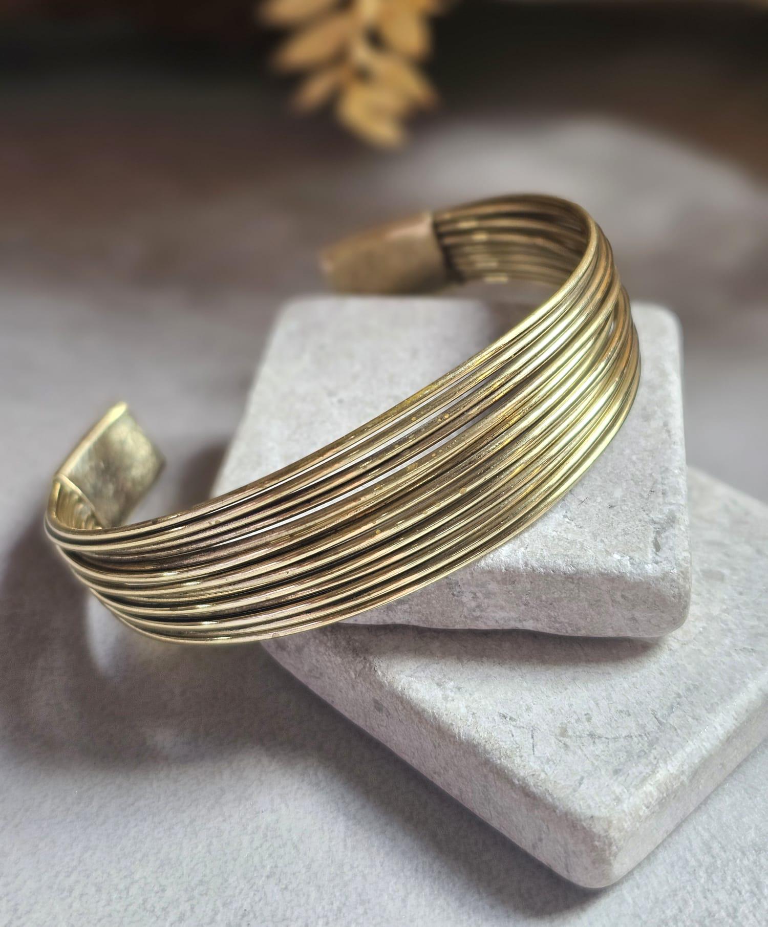 Gold Layered Cuff Bracelet | Minimalist Open Bangle | Boho Statement Jewellery