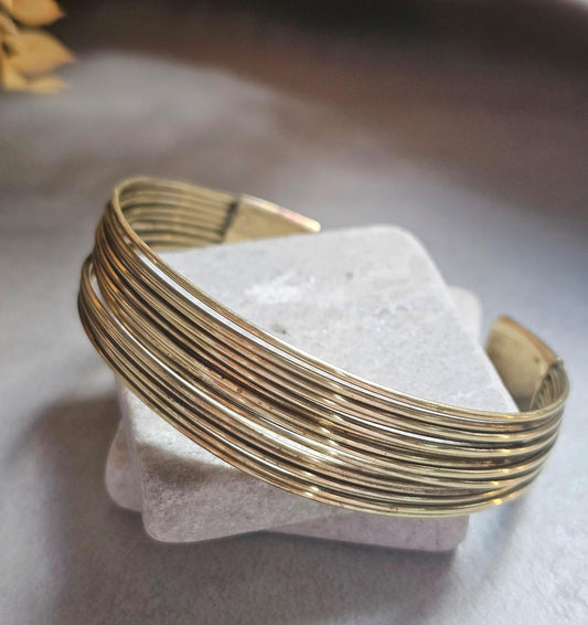 Gold Layered Cuff Bracelet | Minimalist Open Bangle | Boho Statement Jewellery