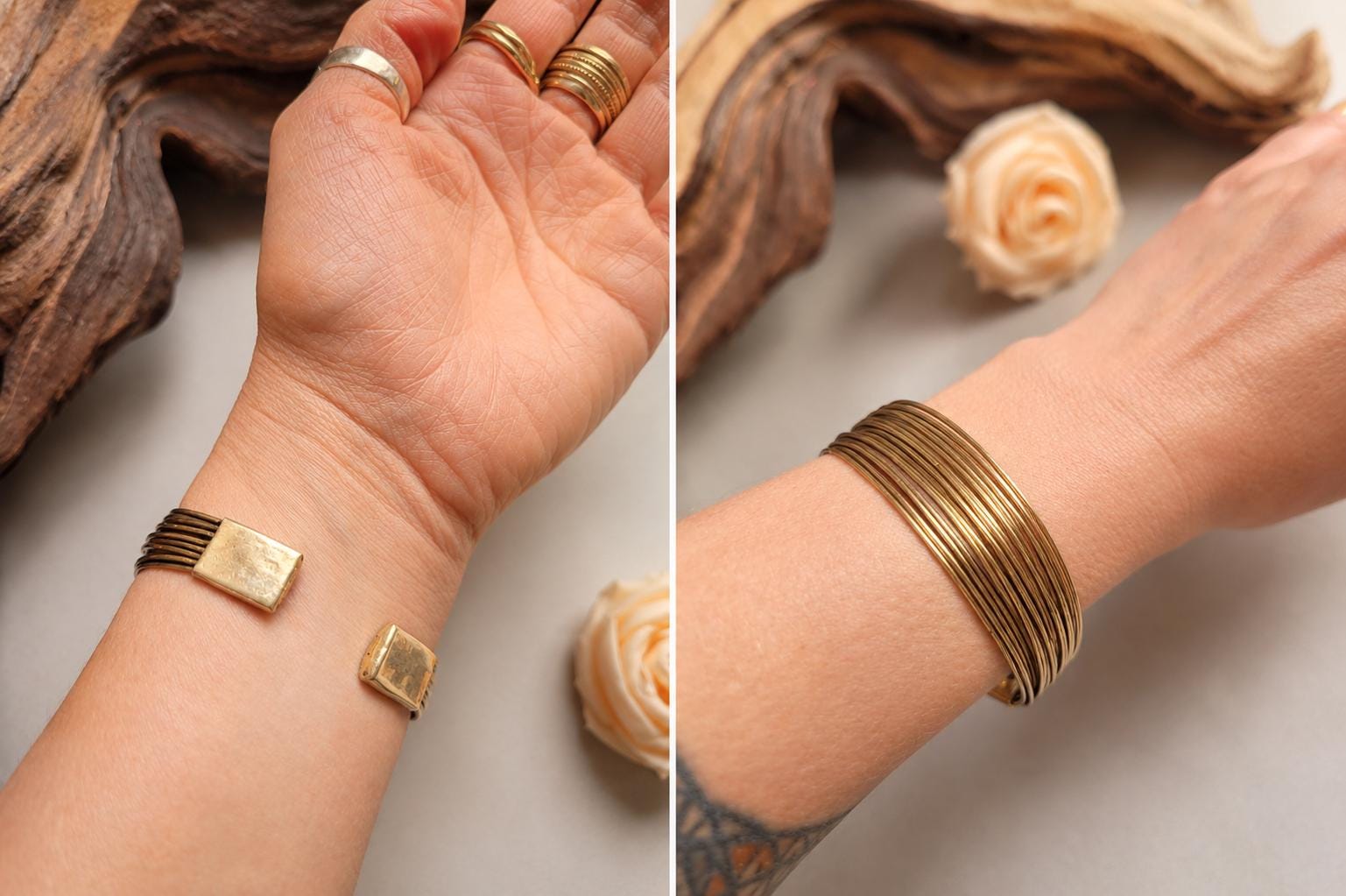 Gold Layered Cuff Bracelet | Minimalist Open Bangle | Boho Statement Jewellery