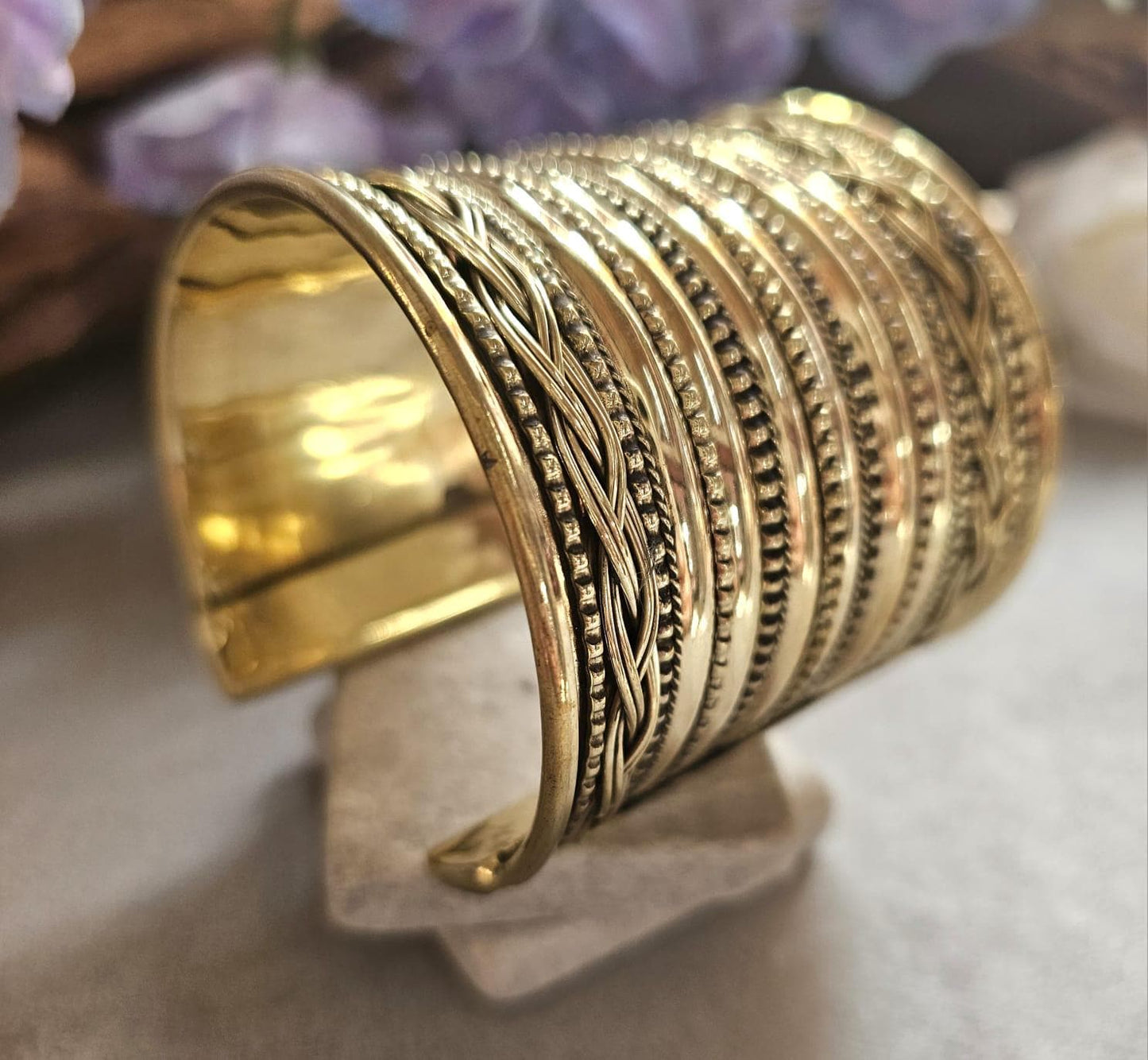 Wide Brass Statement Cuff Bracelet | Tribal Style Open Bangle | Boho Layered Brass Cuff | Bold Festival Jewellery | Adjustable Wrist Cuff