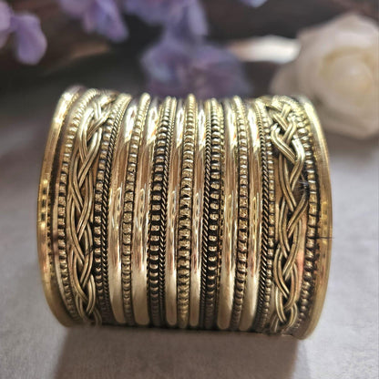 Wide Brass Statement Cuff Bracelet | Tribal Style Open Bangle | Boho Layered Brass Cuff | Bold Festival Jewellery | Adjustable Wrist Cuff