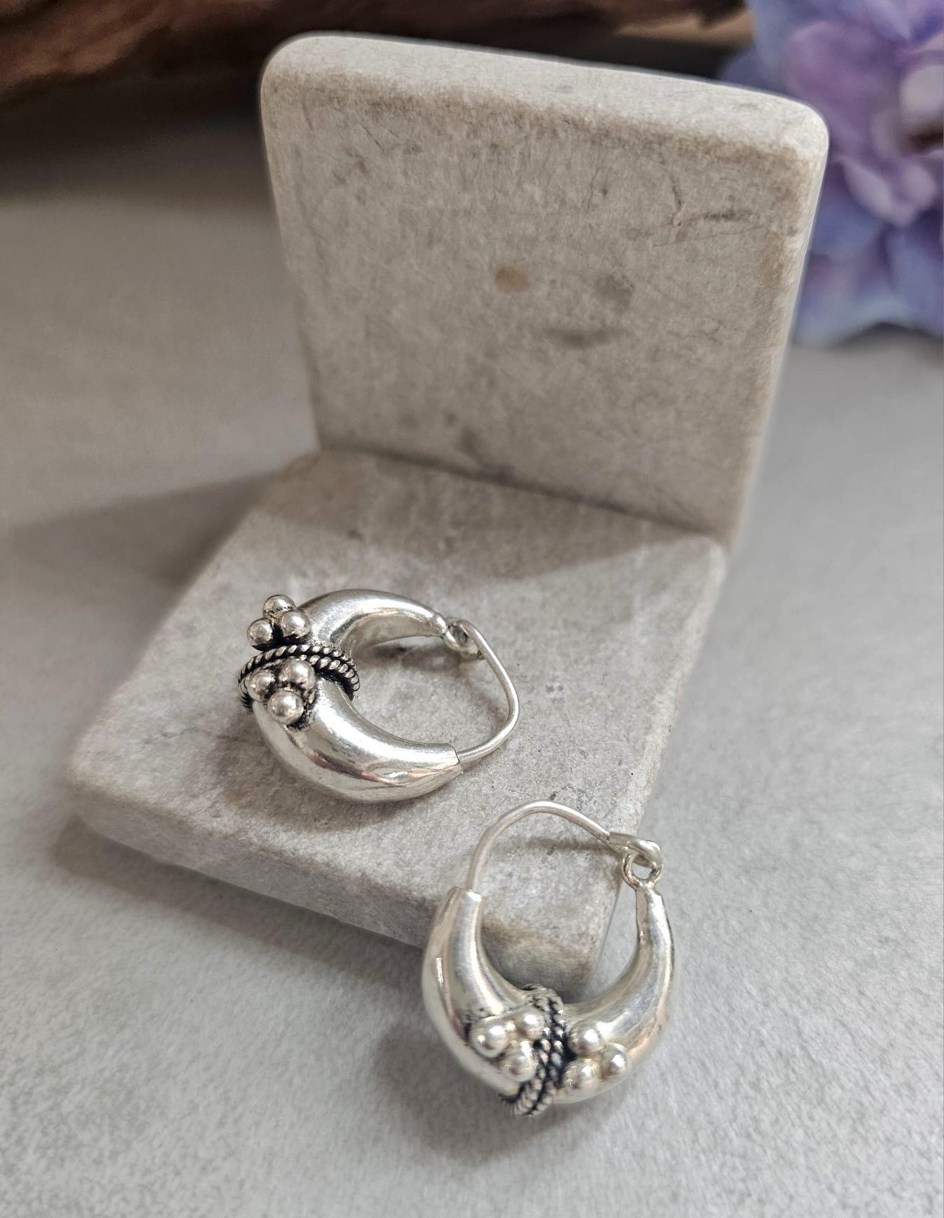 Silver Plated Boho Hoop Earrings | Chunky Bali Style Hoops | Tribal Festival Earrings