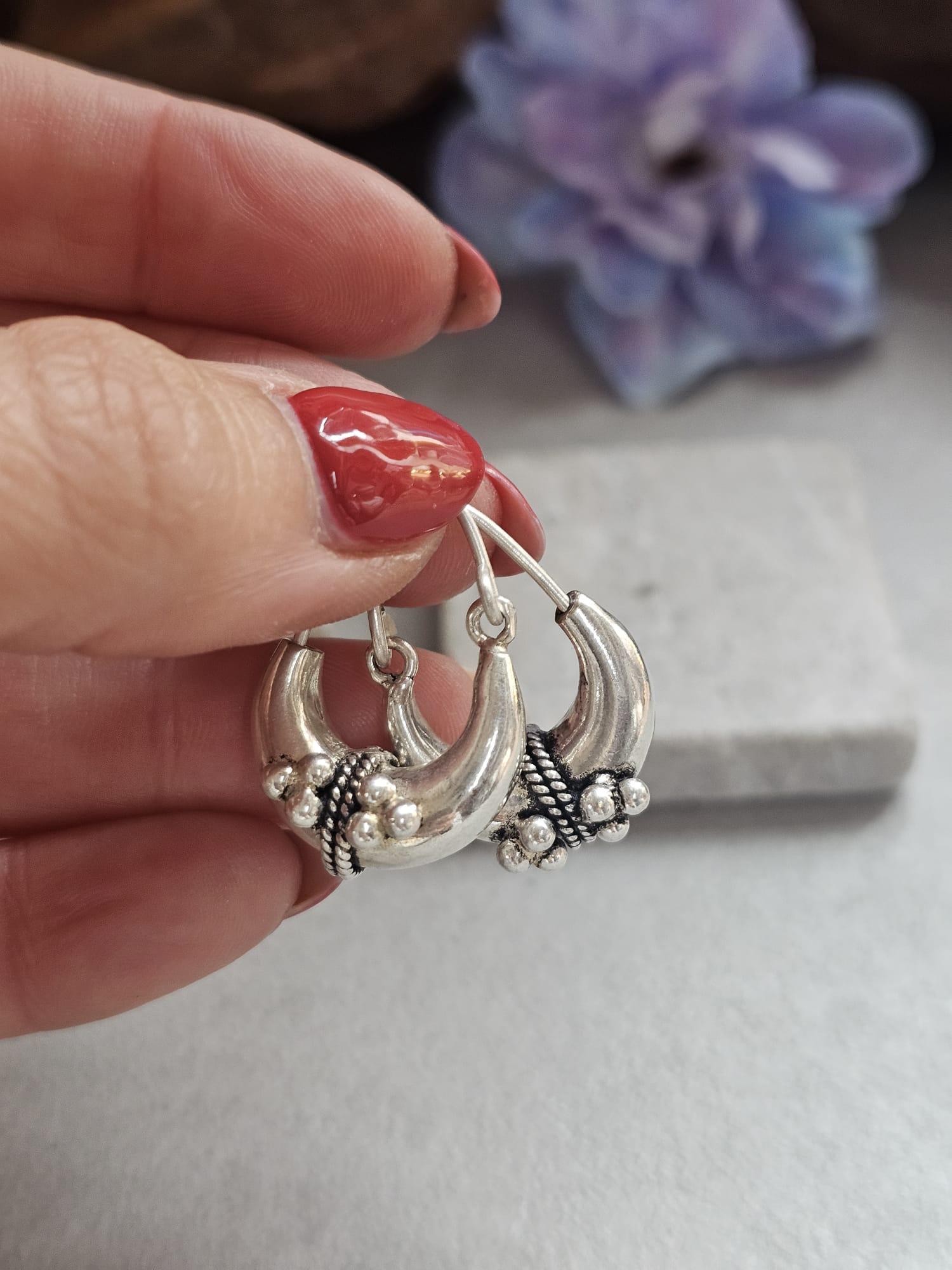 Silver Plated Boho Hoop Earrings | Chunky Bali Style Hoops | Tribal Festival Earrings