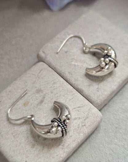 Silver Plated Boho Hoop Earrings | Chunky Bali Style Hoops | Tribal Festival Earrings