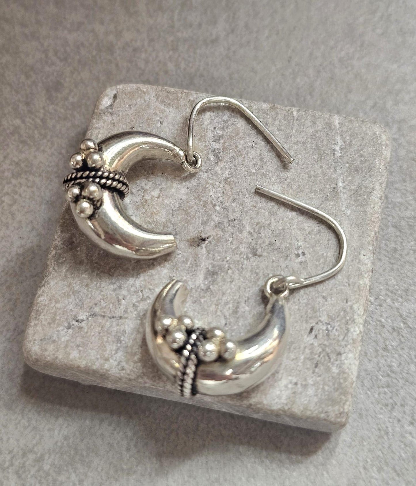 Silver Plated Boho Hoop Earrings | Chunky Bali Style Hoops | Tribal Festival Earrings