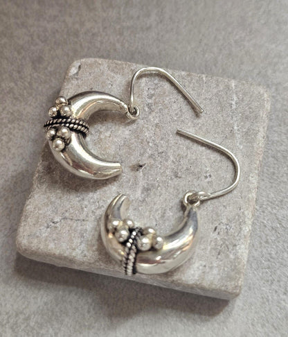 Silver Plated Boho Hoop Earrings | Chunky Bali Style Hoops | Tribal Festival Earrings