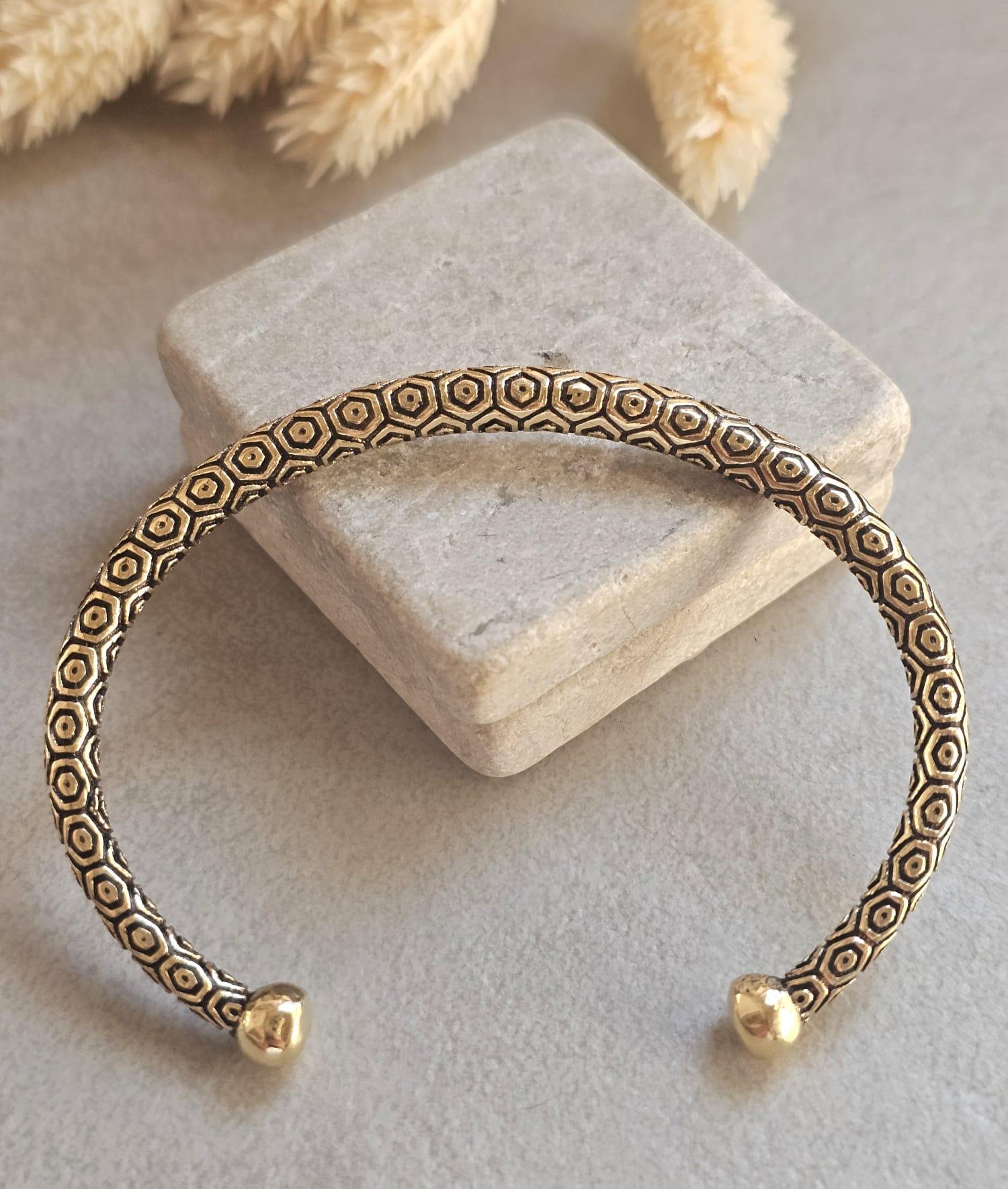 Raw Brass Cuff Bracelet | Bohemian Adjustable Bangle | Engraved Tribal Bracelet