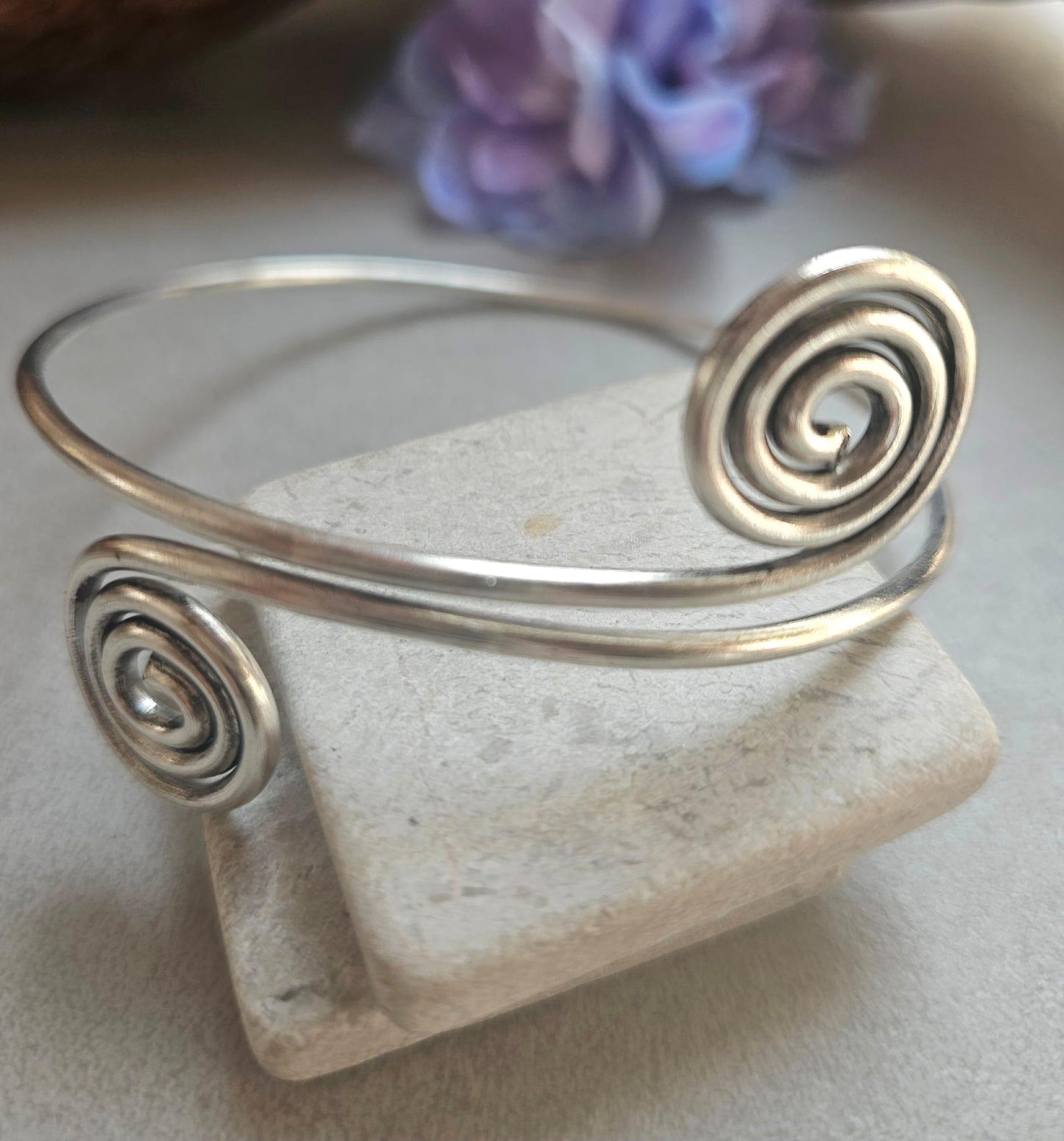 Silver Plated Spiral Arm Cuff Bracelet | Boho Upper Arm Bracelet | Adjustable Armlet | Minimalist Spiral Bangle | Bohemian Jeweller