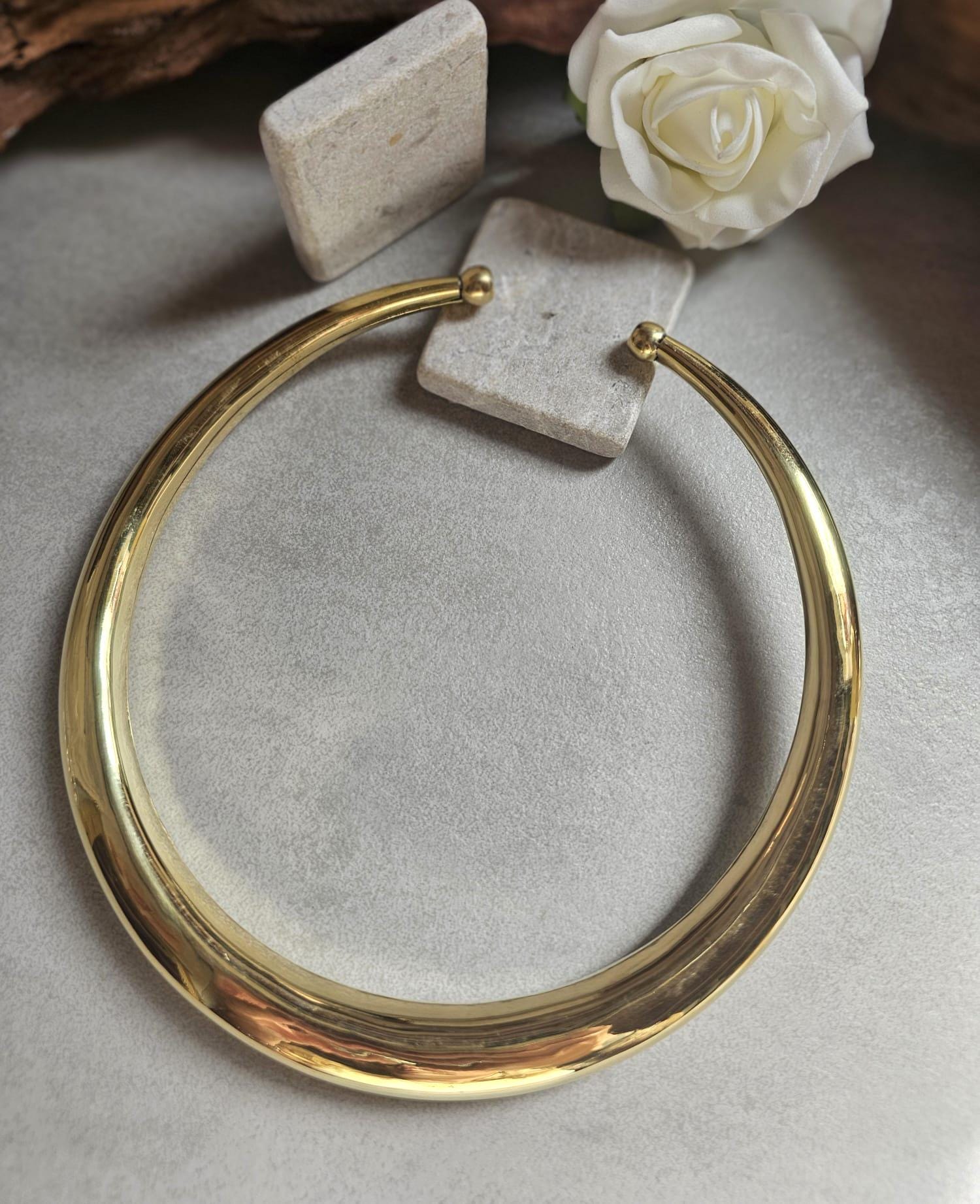 Raw Brass Statement Choker Necklace | Lightweight Open Collar Necklace | Minimalist Gold Tone Neck Cuff | Nickel Free