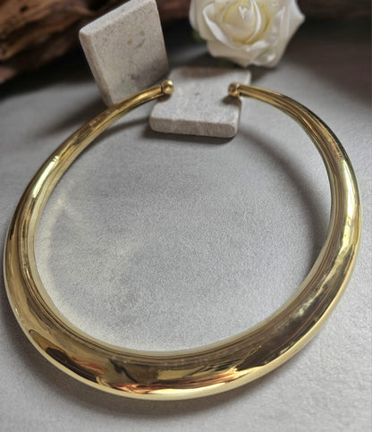 Raw Brass Statement Choker Necklace | Lightweight Open Collar Necklace | Minimalist Gold Tone Neck Cuff | Nickel Free