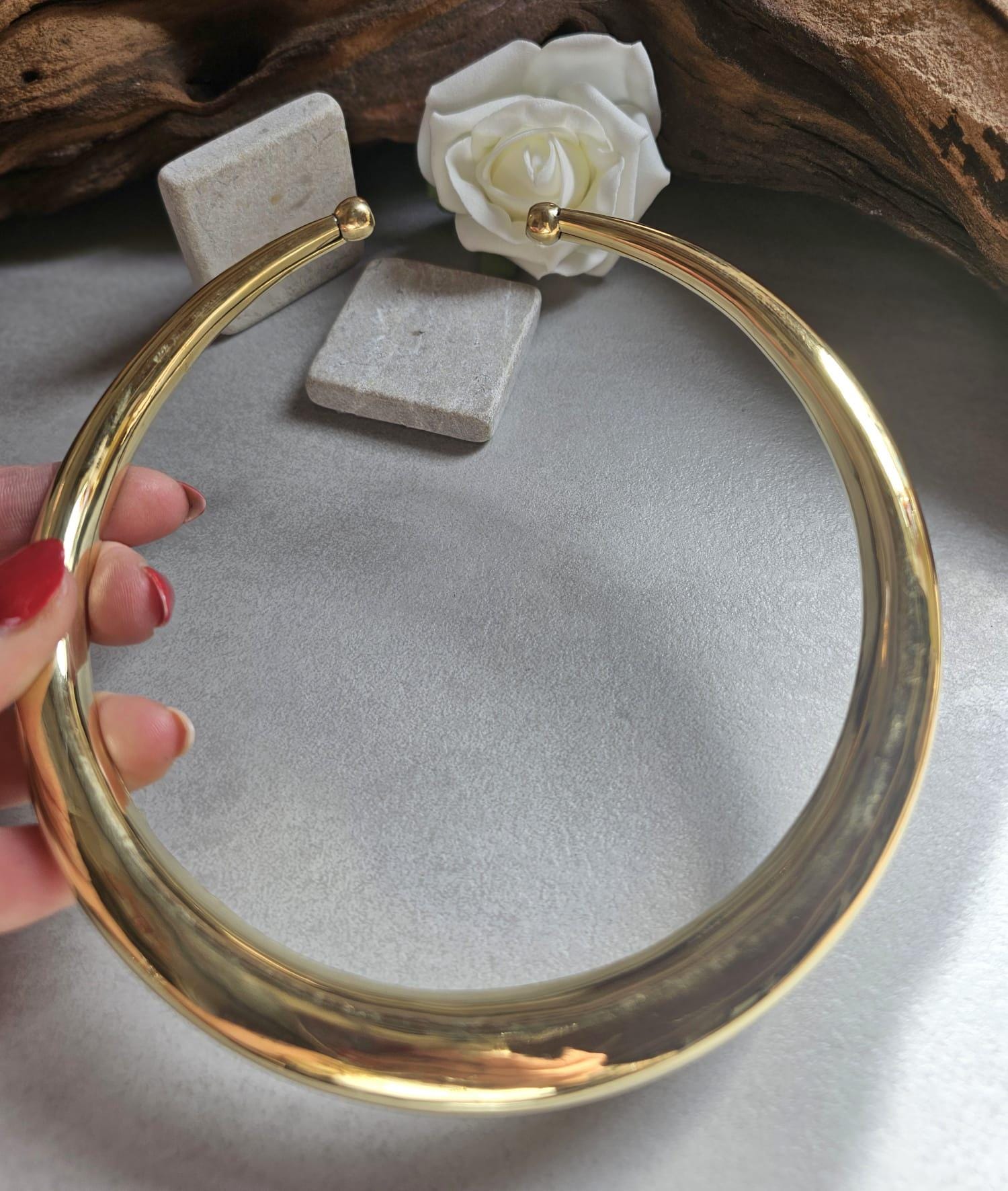 Raw Brass Statement Choker Necklace | Lightweight Open Collar Necklace | Minimalist Gold Tone Neck Cuff | Nickel Free