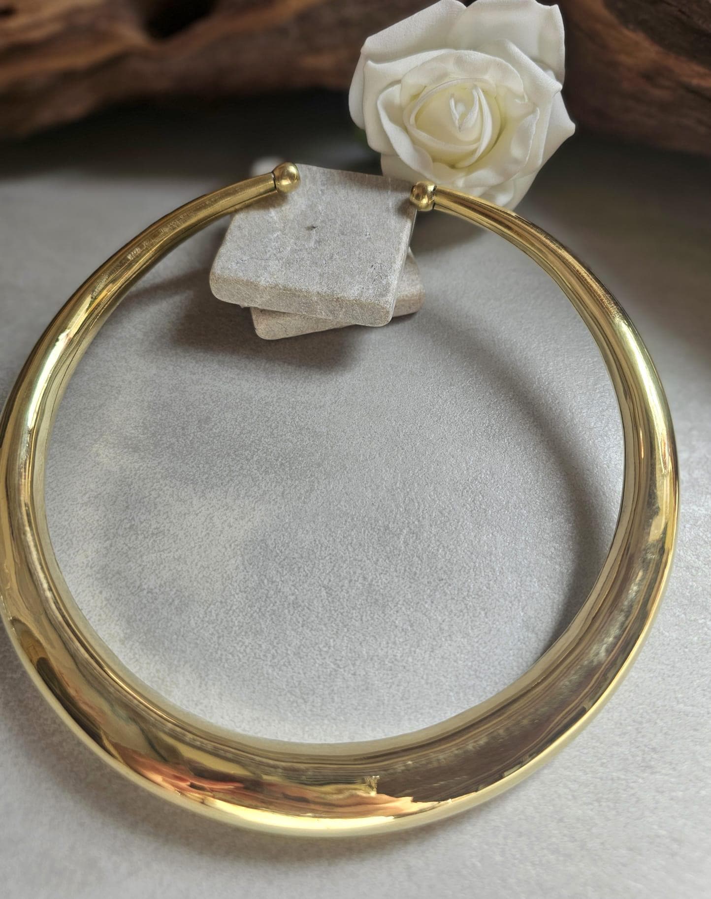 Raw Brass Statement Choker Necklace | Lightweight Open Collar Necklace | Minimalist Gold Tone Neck Cuff | Nickel Free