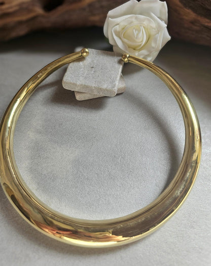 Raw Brass Statement Choker Necklace | Lightweight Open Collar Necklace | Minimalist Gold Tone Neck Cuff | Nickel Free