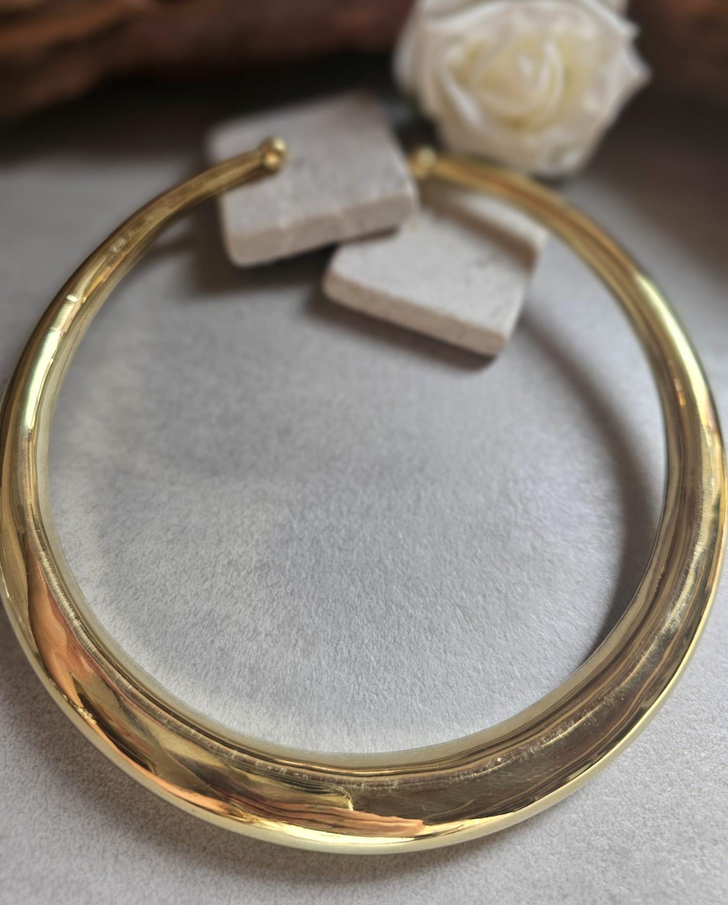 Raw Brass Statement Choker Necklace | Lightweight Open Collar Necklace | Minimalist Gold Tone Neck Cuff | Nickel Free