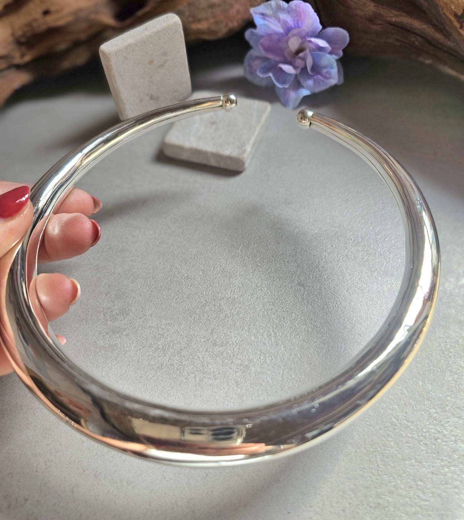 Silver Plated Statement Choker Necklace | Lightweight Open Collar Necklace | Minimalist Silver Neck Cuff