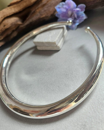 Silver Plated Statement Choker Necklace | Lightweight Open Collar Necklace | Minimalist Silver Neck Cuff