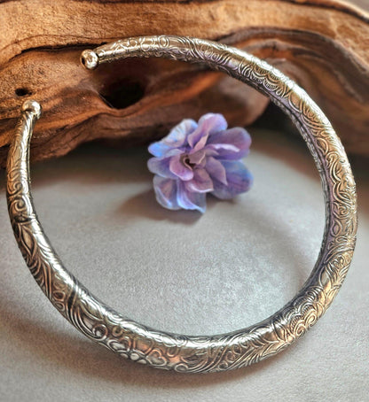 Silver Plated Floral Choker Necklace | Vintage Inspired Engraved Collar Necklace | Boho Statement Jewellery