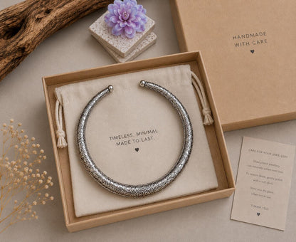 Silver Plated Floral Choker Necklace | Vintage Inspired Engraved Collar Necklace | Boho Statement Jewellery