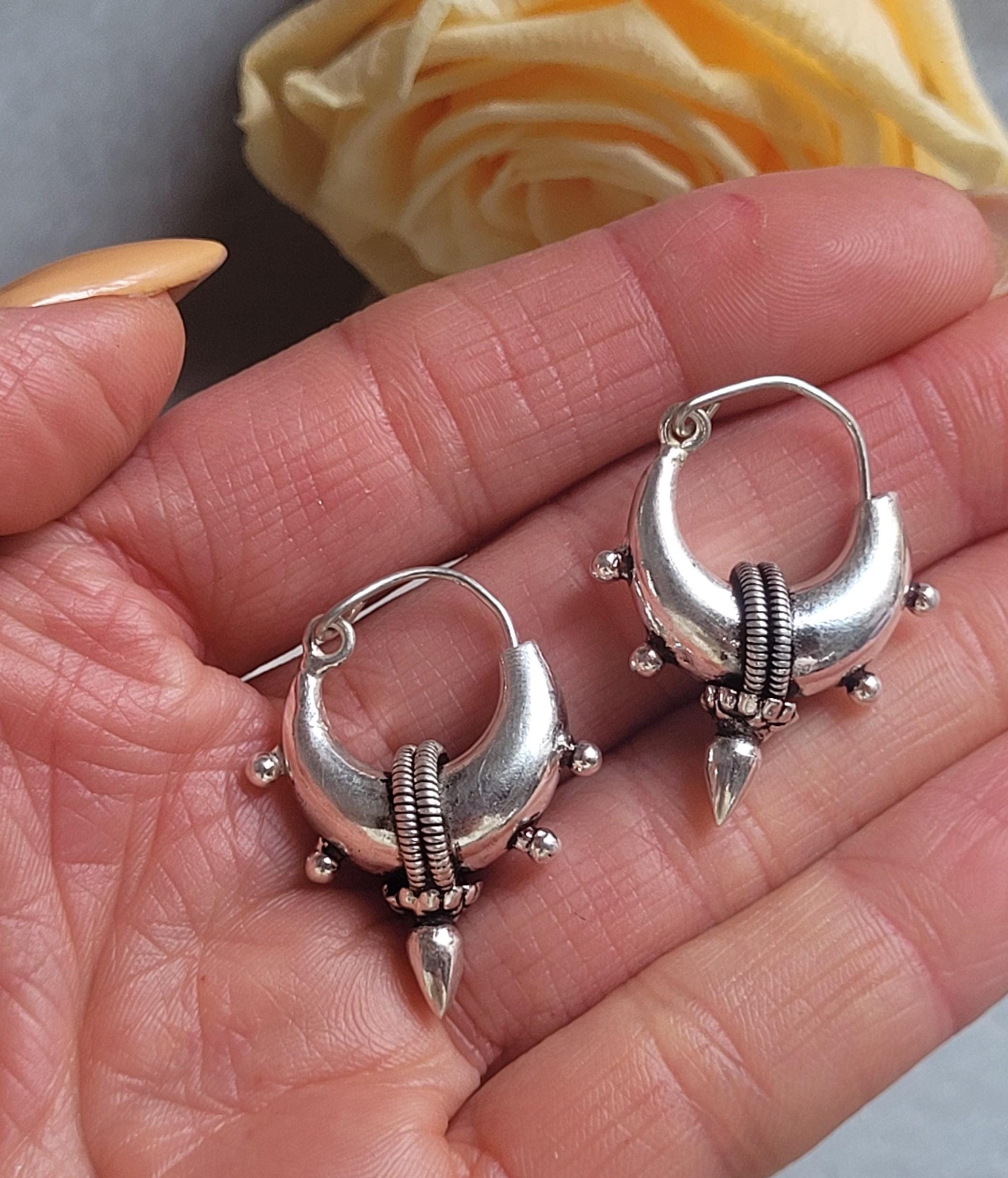 Silver Plated Tribal Hoop Earrings | Unique Statement Hoops | Boho Festival Earrings | 2.5cm Hoops