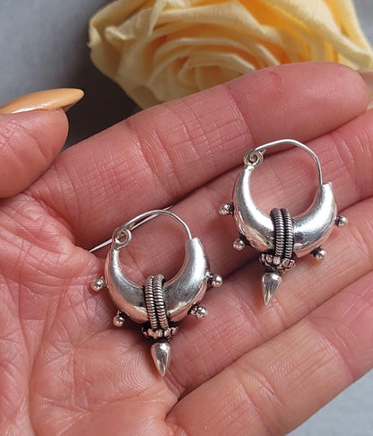 Silver Plated Tribal Hoop Earrings | Unique Statement Hoops | Boho Festival Earrings | 2.5cm Hoops
