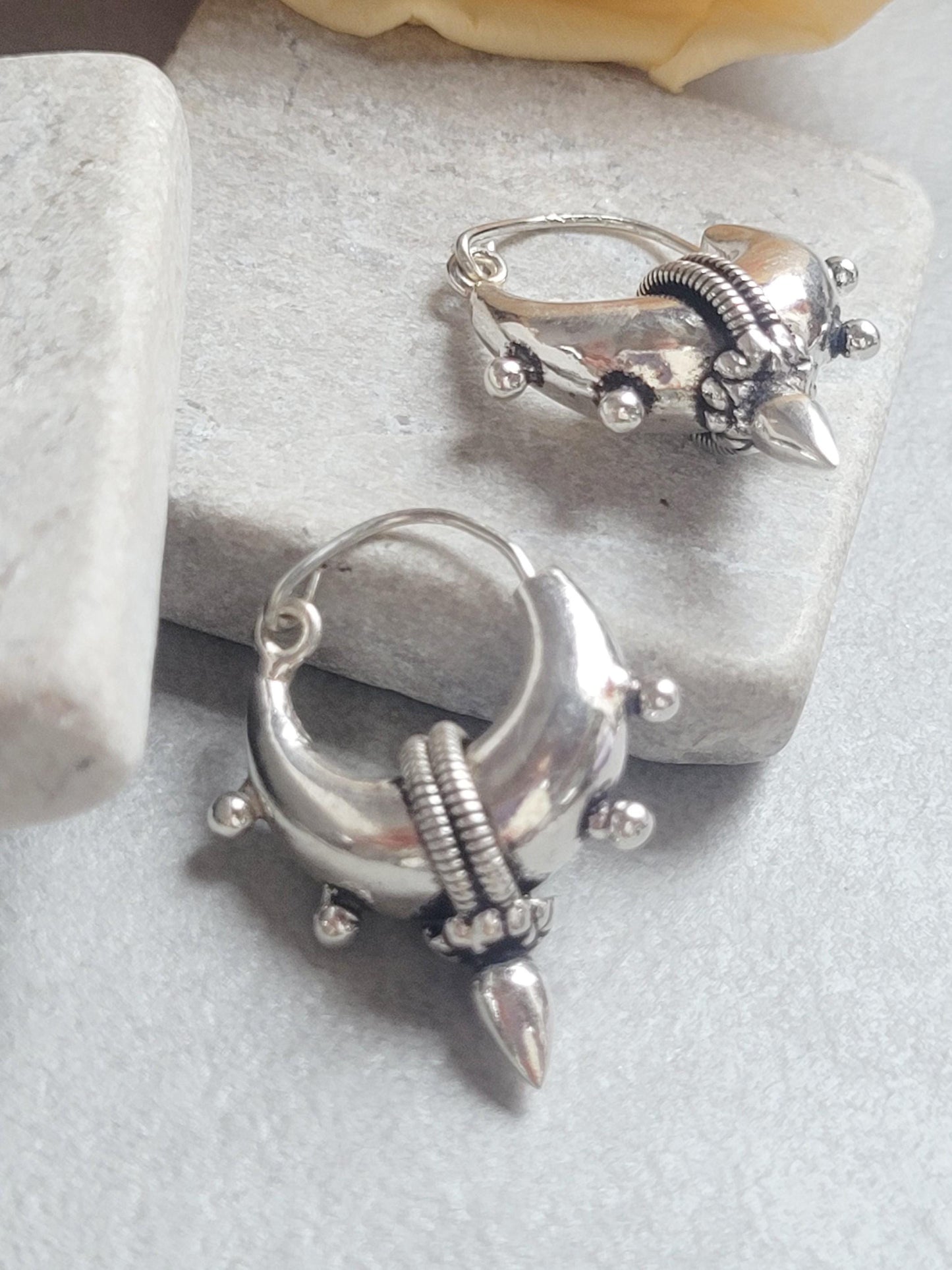 Silver Plated Tribal Hoop Earrings | Unique Statement Hoops | Boho Festival Earrings | 2.5cm Hoops