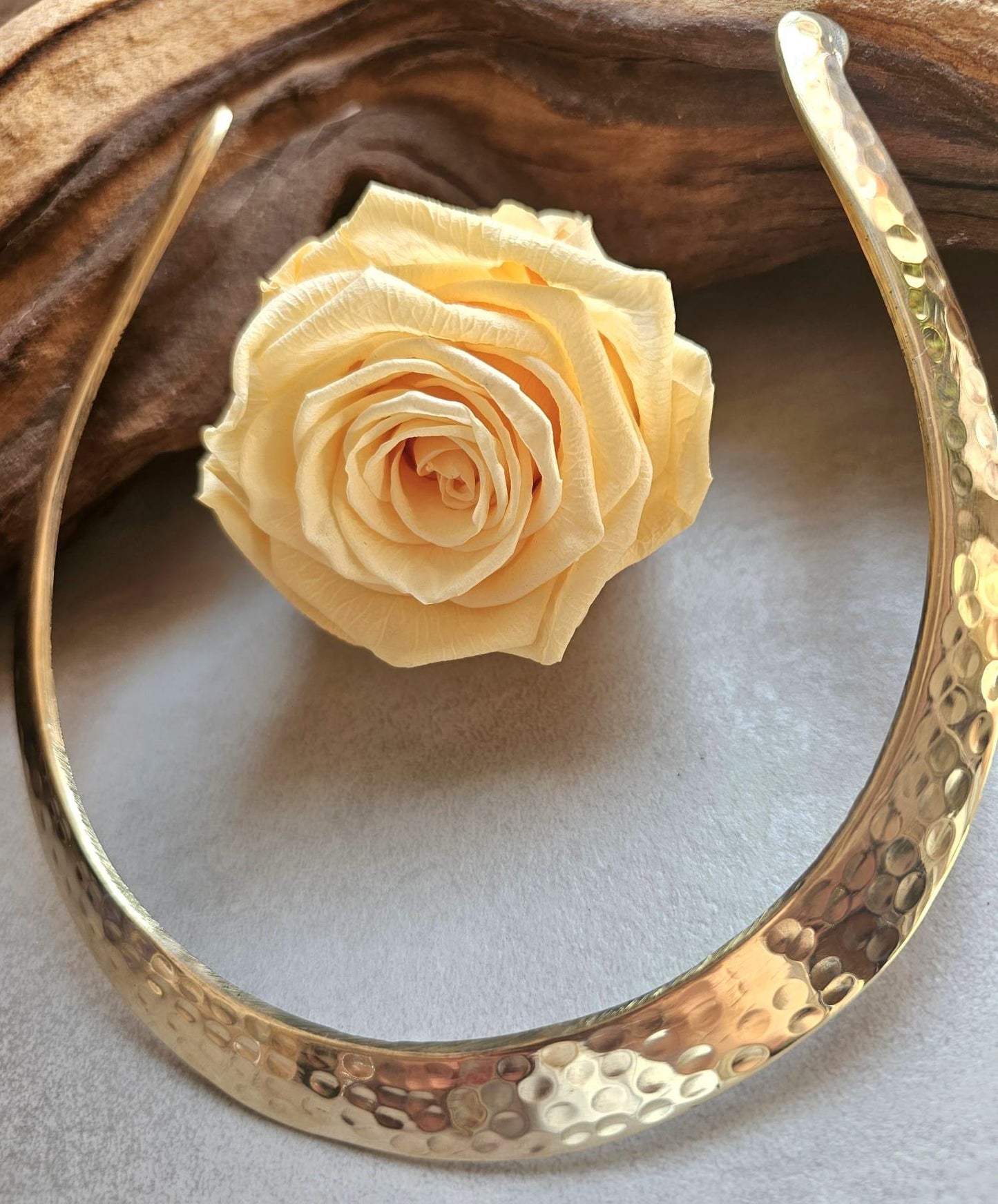 Hammered Brass Effect Choker Necklace | Gold Tone Open Collar | Boho Minimalist Jewellery