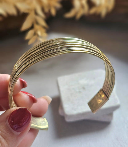Gold Layered Cuff Bracelet | Minimalist Open Bangle | Boho Statement Jewellery