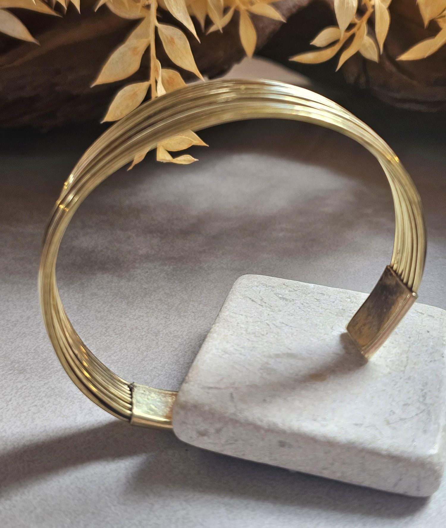Gold Layered Cuff Bracelet | Minimalist Open Bangle | Boho Statement Jewellery