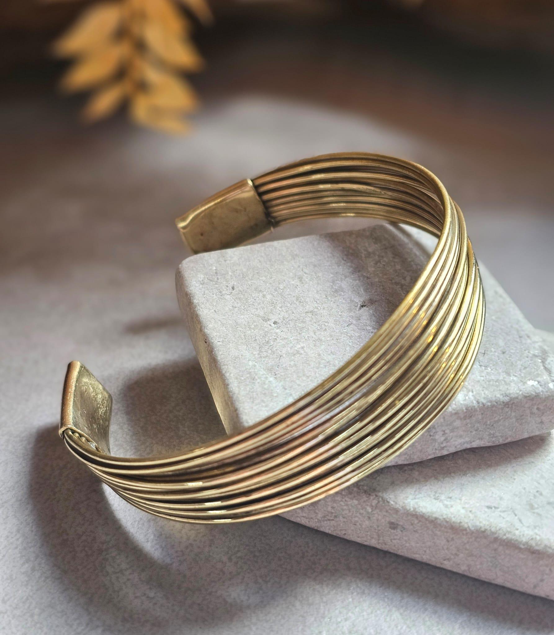 Gold Layered Cuff Bracelet | Minimalist Open Bangle | Boho Statement Jewellery