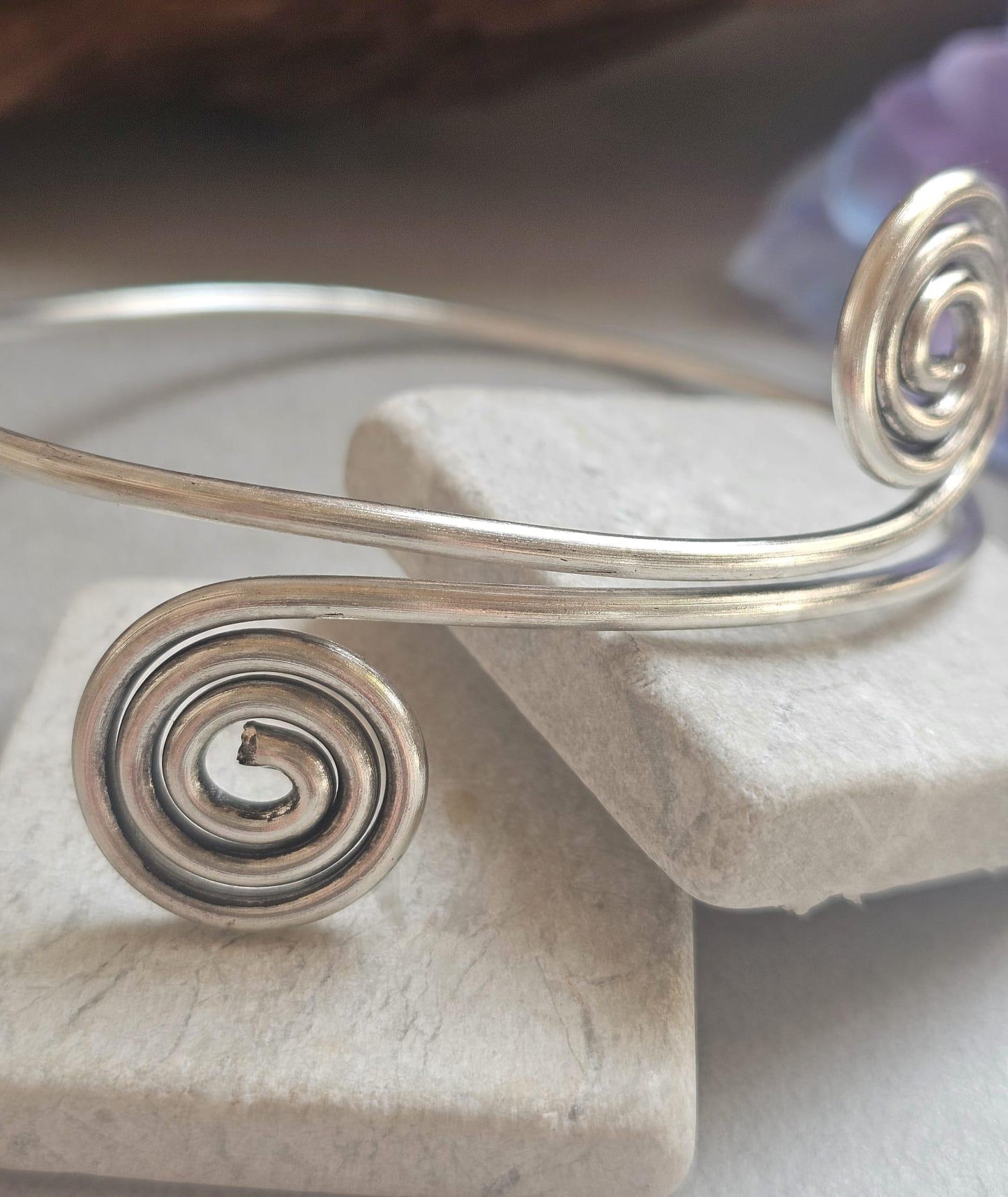 Silver Plated Spiral Arm Cuff Bracelet | Boho Upper Arm Bracelet | Adjustable Armlet | Minimalist Spiral Bangle | Bohemian Jeweller