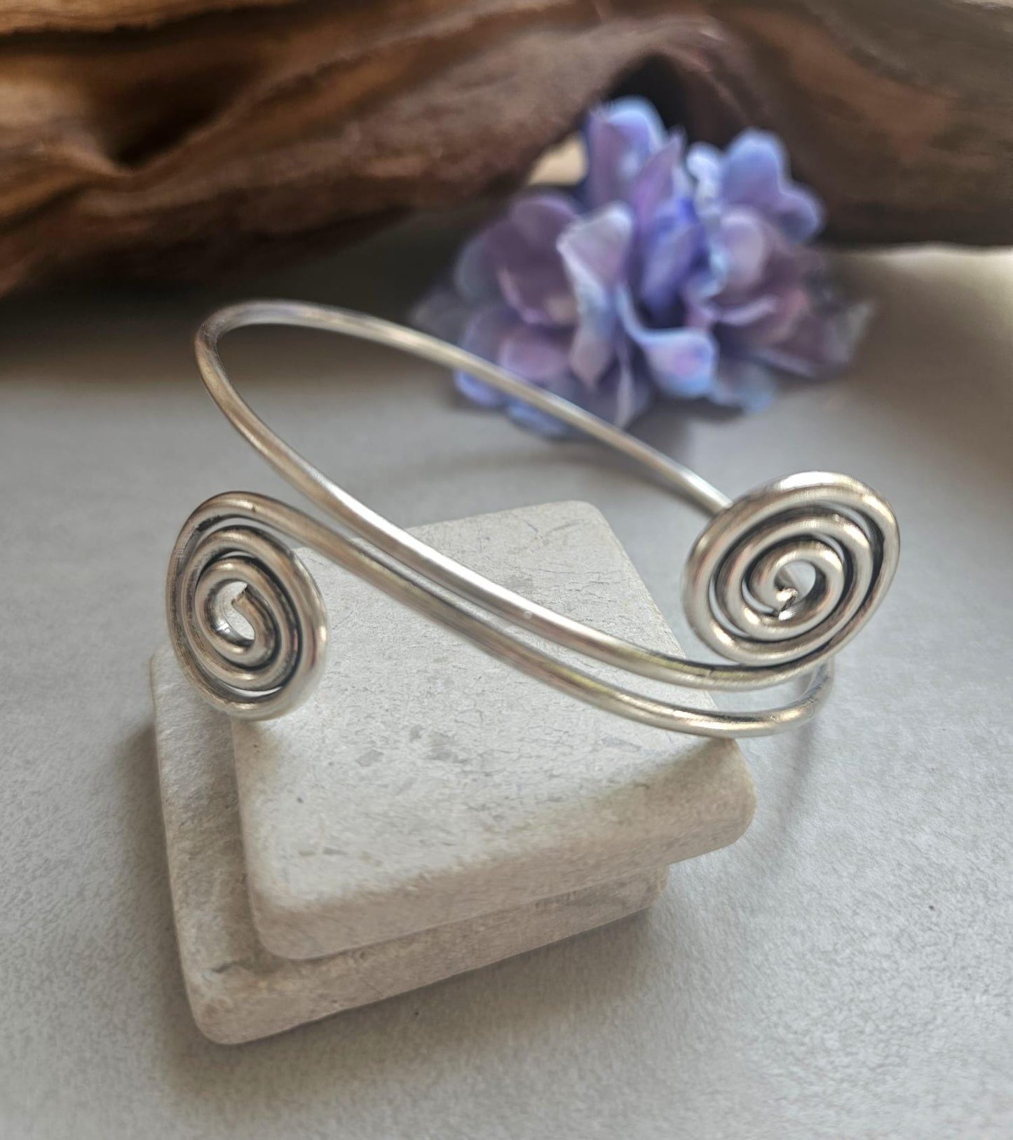 Silver Plated Spiral Arm Cuff Bracelet | Boho Upper Arm Bracelet | Adjustable Armlet | Minimalist Spiral Bangle | Bohemian Jeweller