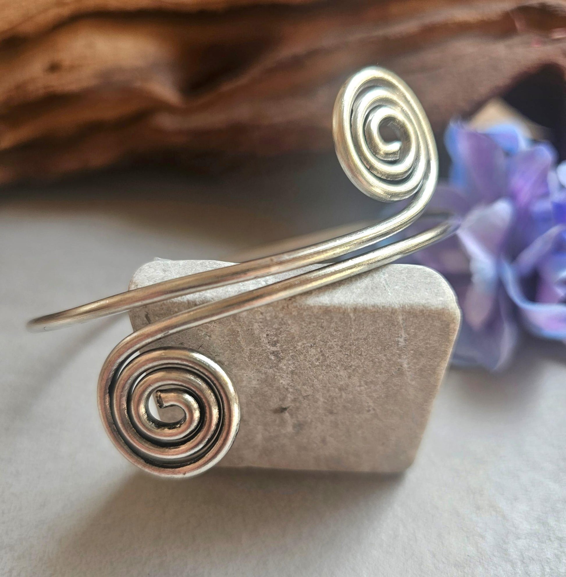 Silver Plated Spiral Arm Cuff Bracelet | Boho Upper Arm Bracelet | Adjustable Armlet | Minimalist Spiral Bangle | Bohemian Jeweller