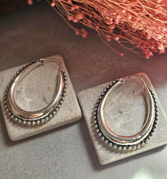 Large Silver Plated Hoop Earrings, Boho Statement Hoops, Lightweight Earrings, Nickel Free Jewellery, Hoop Earrings