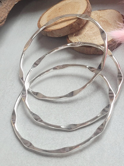Silver Plated Stacking Bangles | Set of 3 Wavy Bracelets | Sensitive Skin Friendly Jewellery | Layering Bangle Set | Boho Silver Jewellery