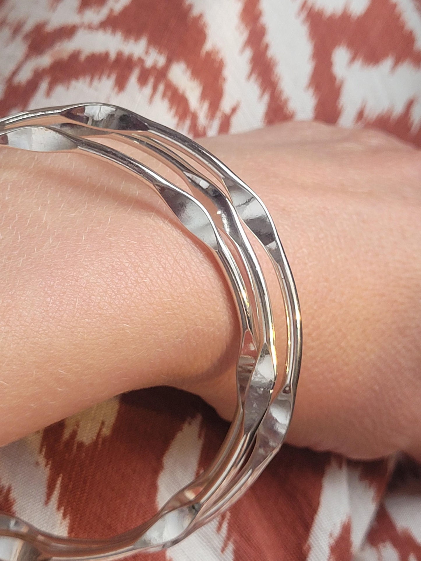 Silver Plated Stacking Bangles | Set of 3 Wavy Bracelets | Sensitive Skin Friendly Jewellery | Layering Bangle Set | Boho Silver Jewellery