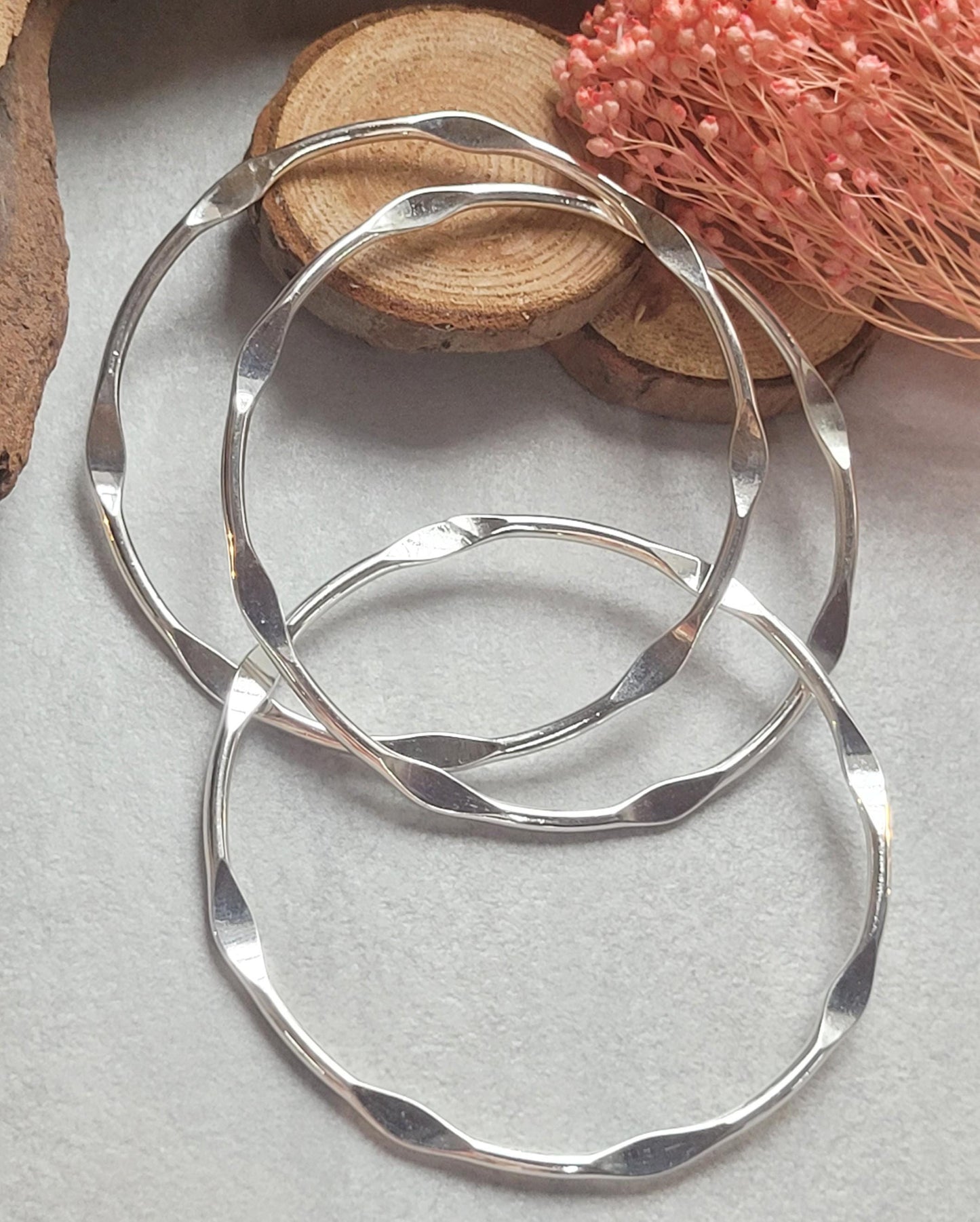 Silver Plated Stacking Bangles | Set of 3 Wavy Bracelets | Sensitive Skin Friendly Jewellery | Layering Bangle Set | Boho Silver Jewellery