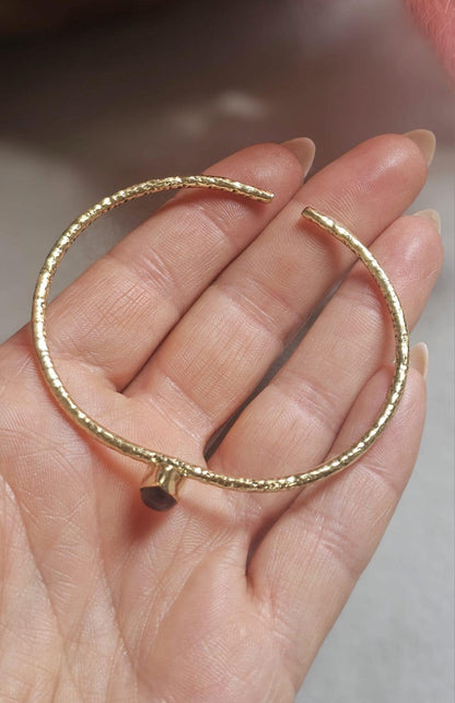 Dainty Raw Brass Bangle Bracelet | Minimalist Gold Tone Open Bangle | Handmade Textured Bracelet | Everyday Jewellery for Women