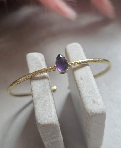 Dainty Raw Brass Bangle Bracelet | Minimalist Gold Tone Open Bangle | Handmade Textured Bracelet | Everyday Jewellery for Women