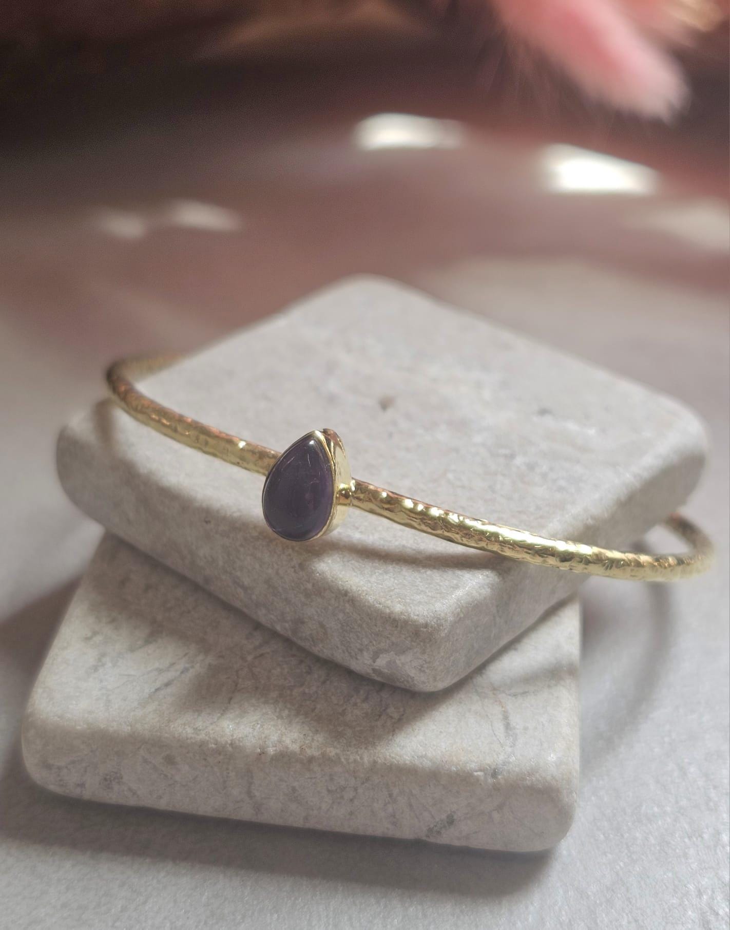 Dainty Raw Brass Bangle Bracelet | Minimalist Gold Tone Open Bangle | Handmade Textured Bracelet | Everyday Jewellery for Women