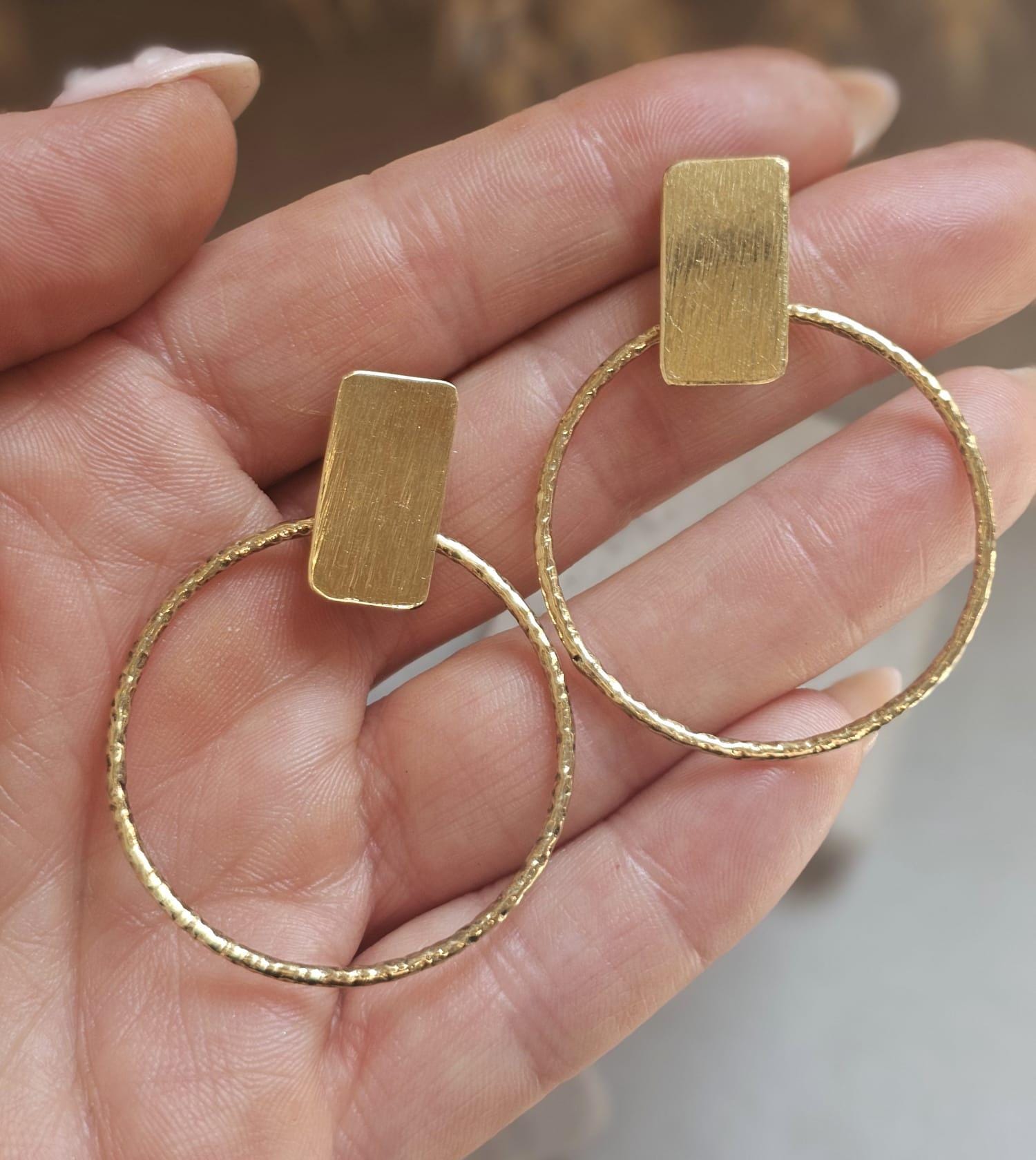 Raw Brass Hoop Earrings | Textured Circle Drop Earrings | Minimalist Statement Earrings | Lightweight Everyday Jewellery