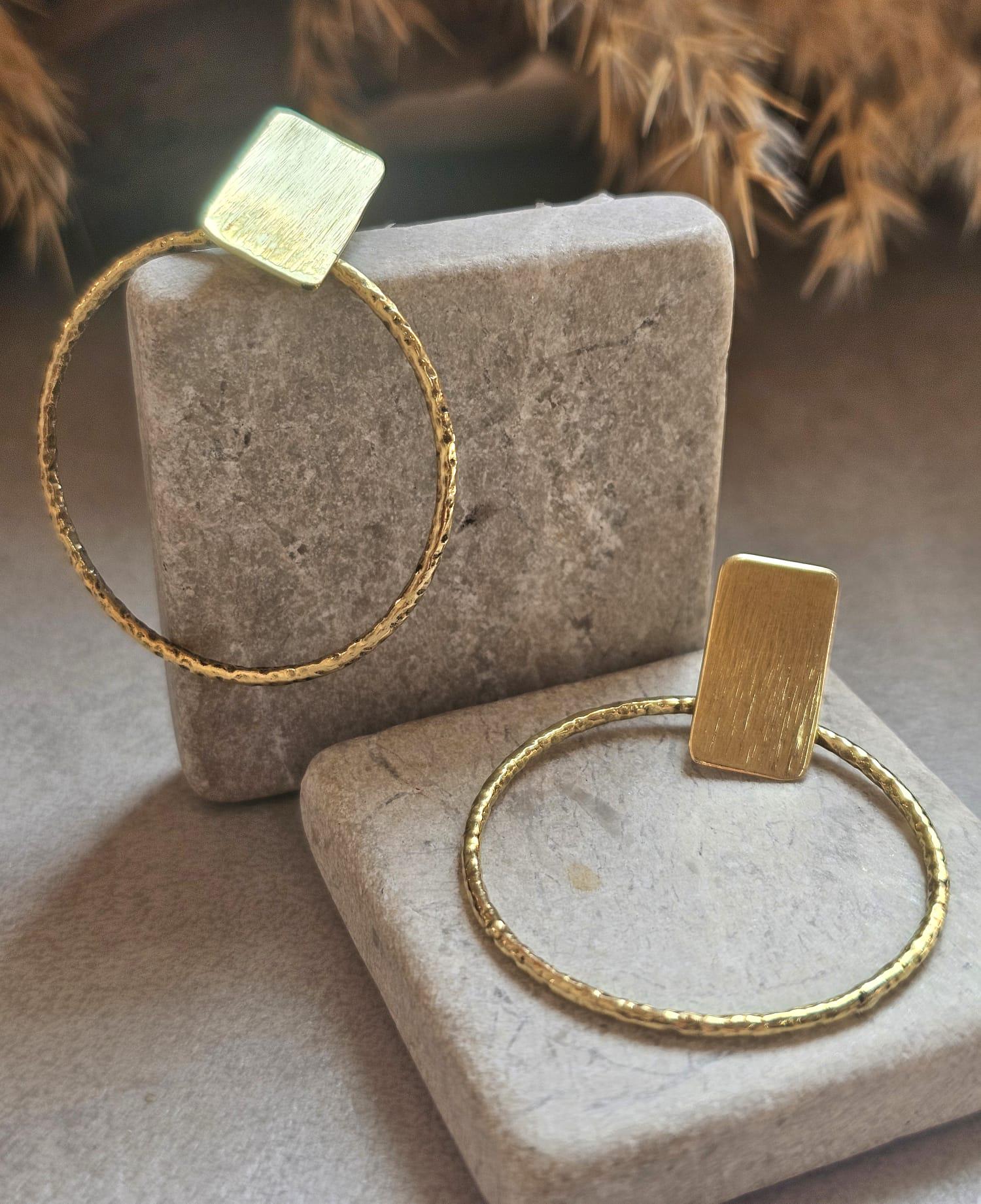 Raw Brass Hoop Earrings | Textured Circle Drop Earrings | Minimalist Statement Earrings | Lightweight Everyday Jewellery