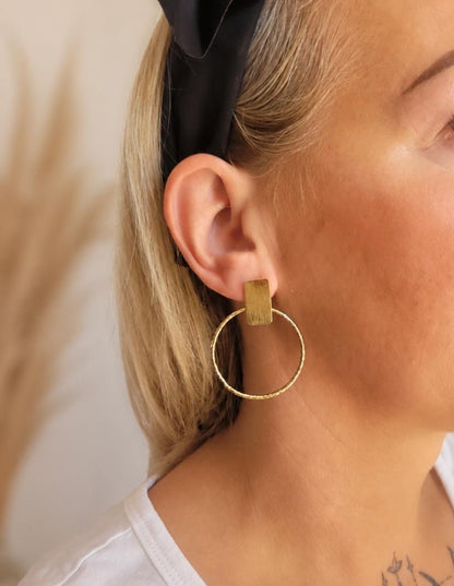 Raw Brass Hoop Earrings | Textured Circle Drop Earrings | Minimalist Statement Earrings | Lightweight Everyday Jewellery