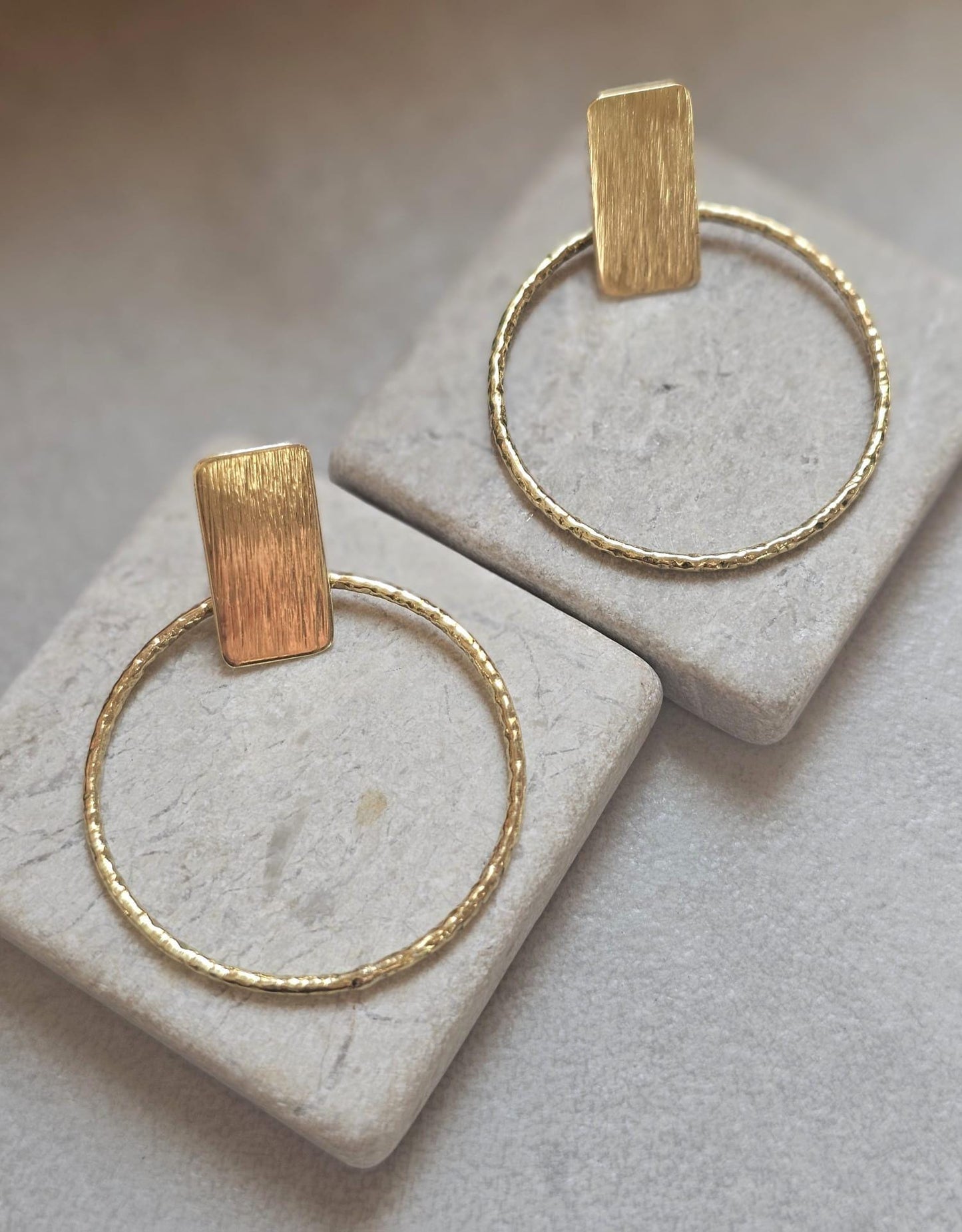 Raw Brass Hoop Earrings | Textured Circle Drop Earrings | Minimalist Statement Earrings | Lightweight Everyday Jewellery