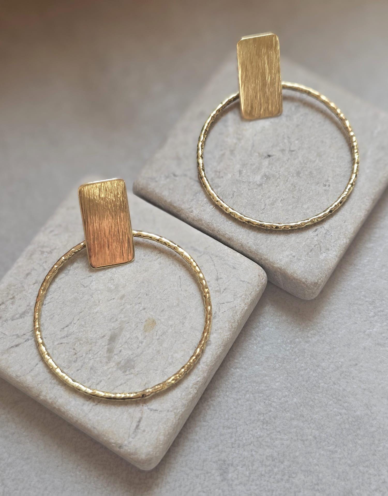 Raw Brass Hoop Earrings | Textured Circle Drop Earrings | Minimalist Statement Earrings | Lightweight Everyday Jewellery