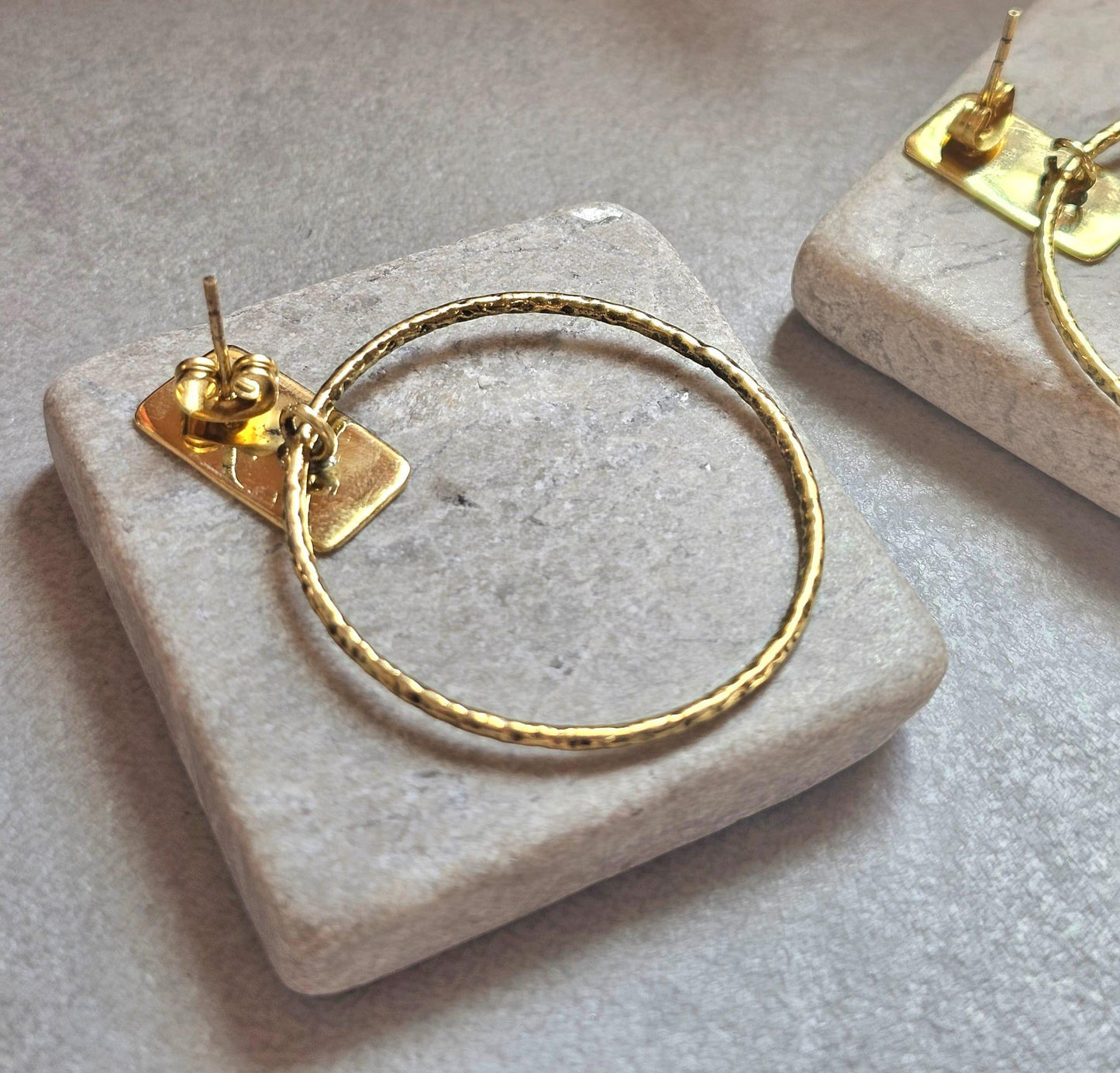 Raw Brass Hoop Earrings | Textured Circle Drop Earrings | Minimalist Statement Earrings | Lightweight Everyday Jewellery