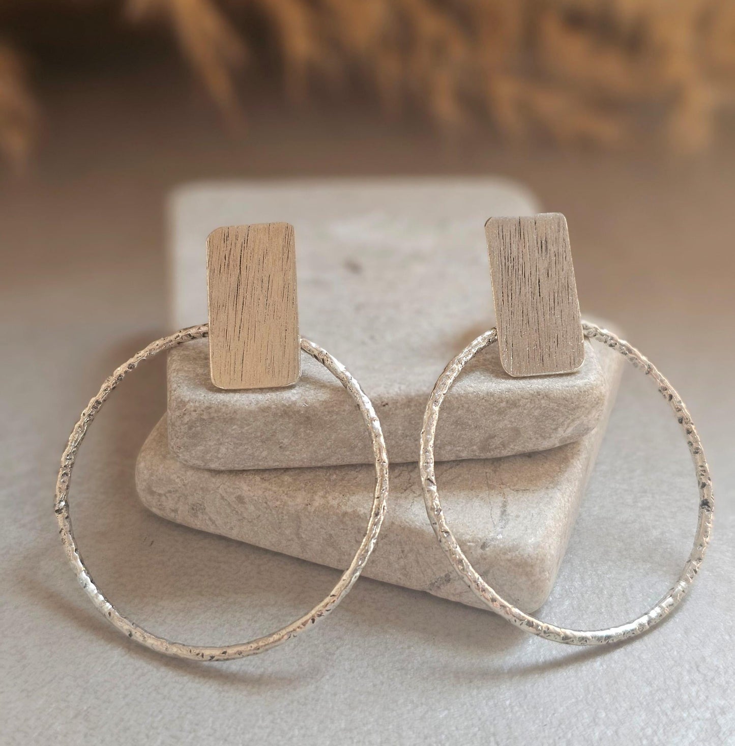 Silver Plated Face Forward Hoop Earrings | 4cm Textured Hoop Earrings | Minimalist Statement Earrings | Hypoallergenic Gift for Her