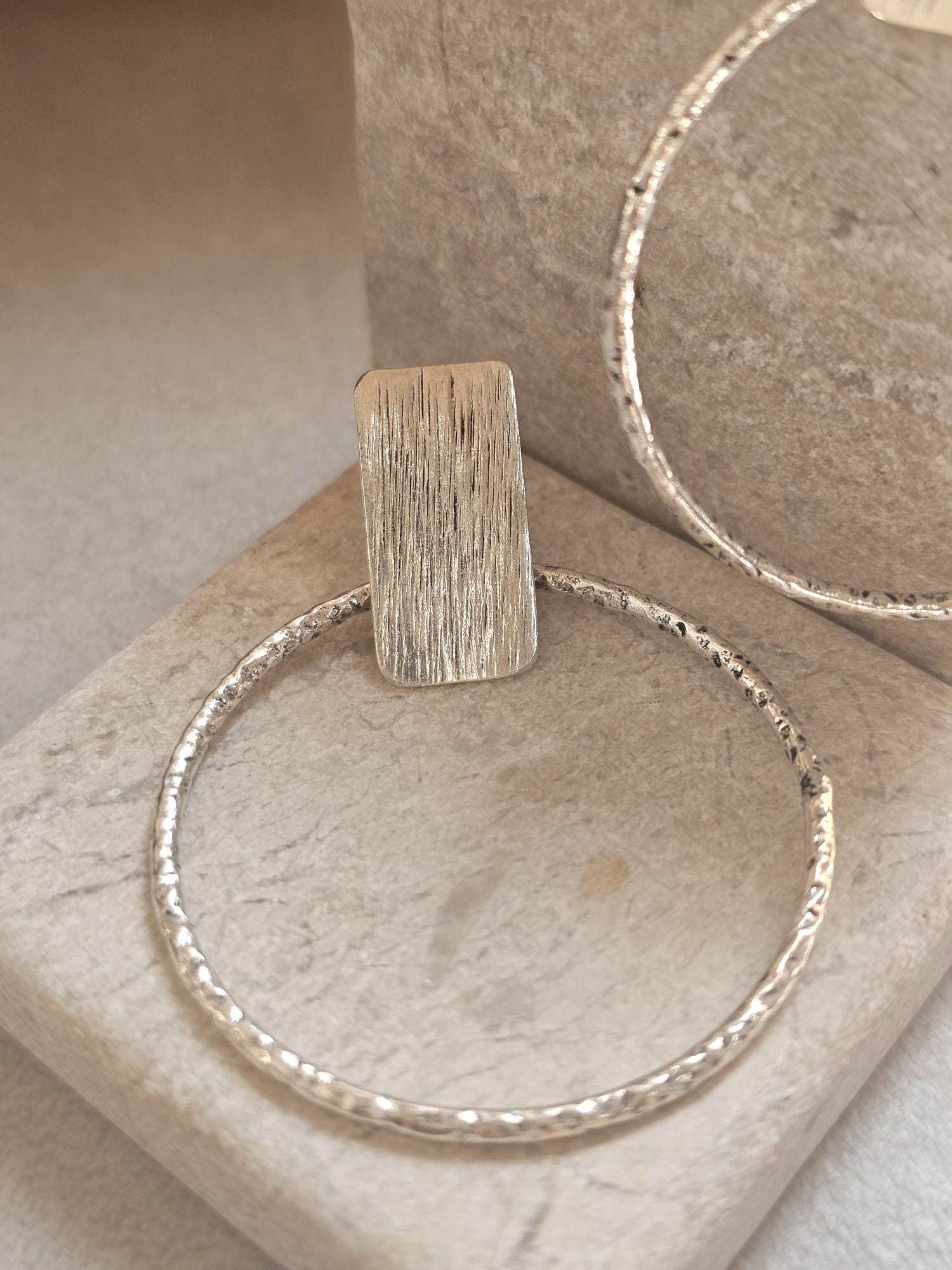 Silver Plated Face Forward Hoop Earrings | 4cm Textured Hoop Earrings | Minimalist Statement Earrings | Hypoallergenic Gift for Her