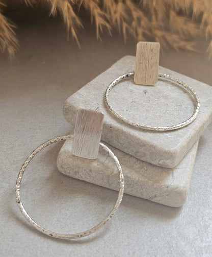 Silver Plated Face Forward Hoop Earrings | 4cm Textured Hoop Earrings | Minimalist Statement Earrings | Hypoallergenic Gift for Her