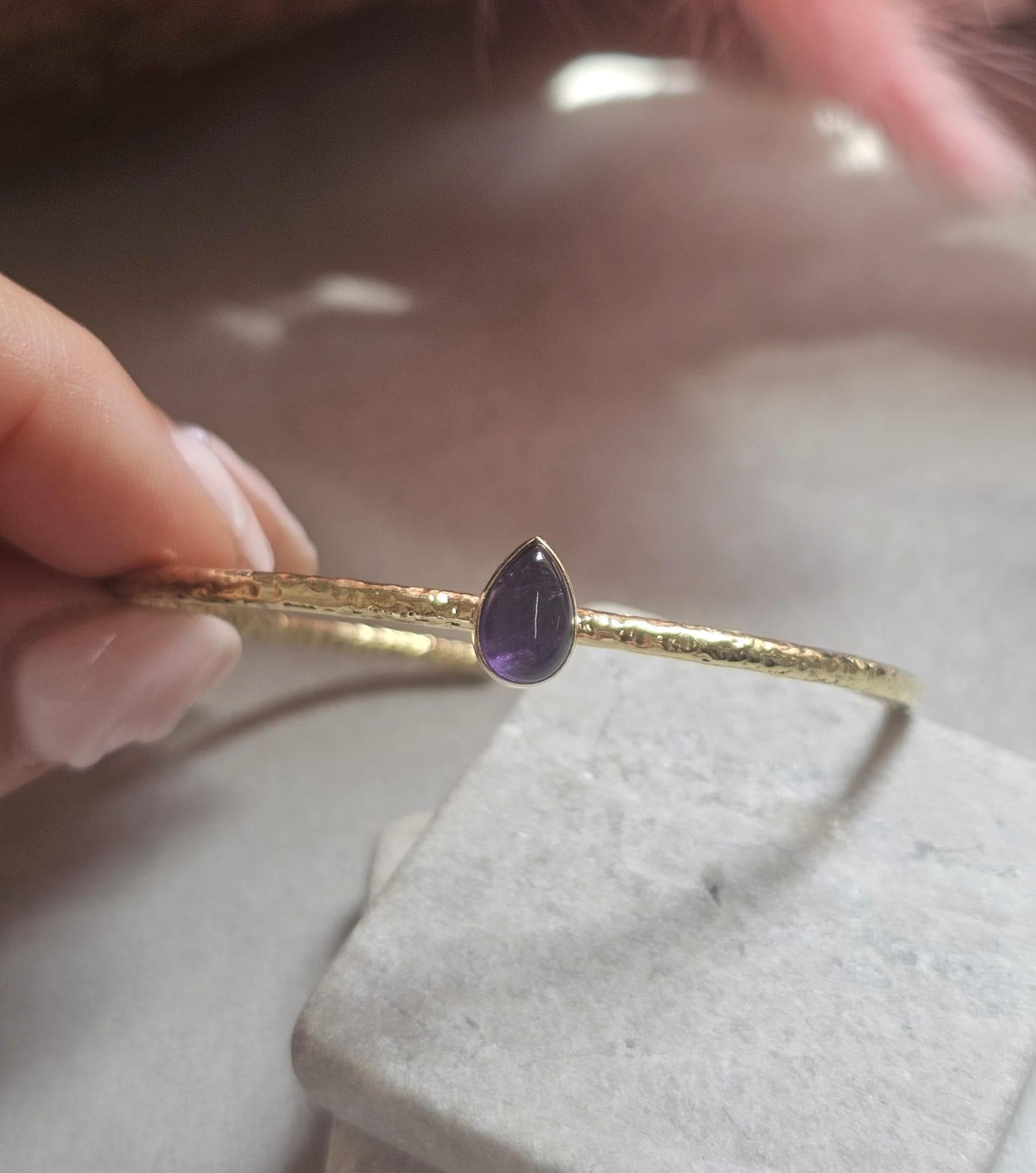 Dainty Raw Brass Bangle Bracelet | Minimalist Gold Tone Open Bangle | Handmade Textured Bracelet | Everyday Jewellery for Women