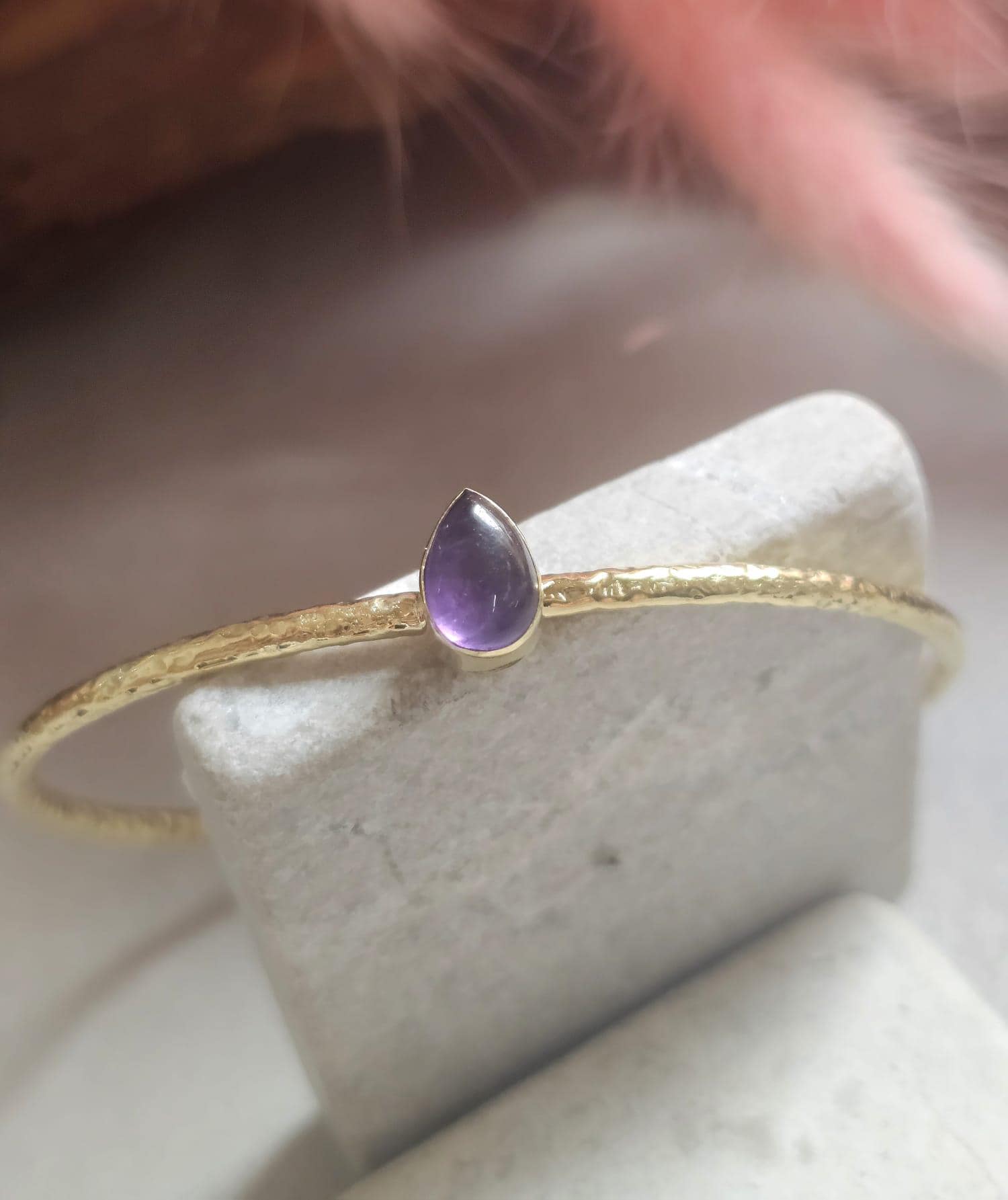 Dainty Raw Brass Bangle Bracelet | Minimalist Gold Tone Open Bangle | Handmade Textured Bracelet | Everyday Jewellery for Women